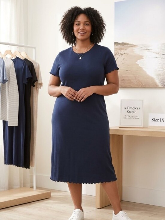 Terra & Sky Dresses & Skirts - Terra & Sky 1x 16w 18w Navy Midi T-Shirt Dress Short Sleeve